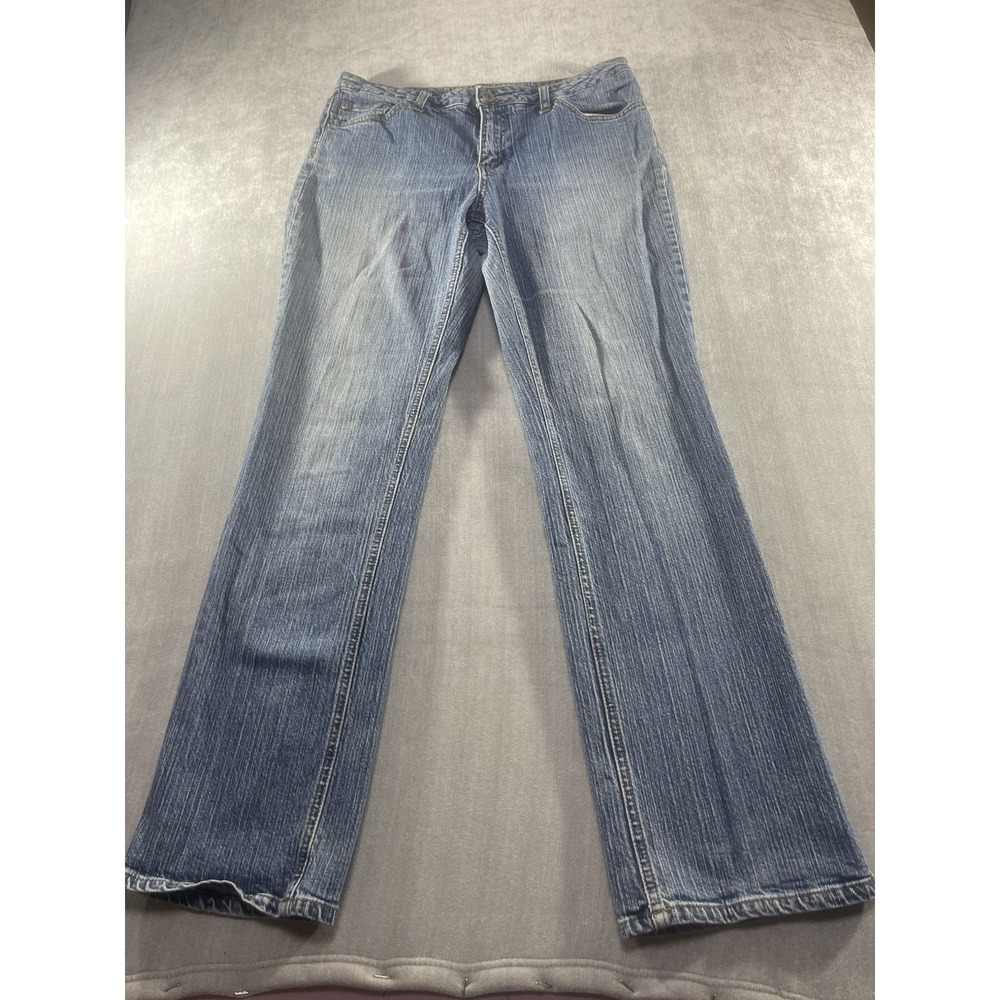 St Johns Bay Jeans Womens 12 Straight Leg Stretch Blue Medium Wash Mid Rise
